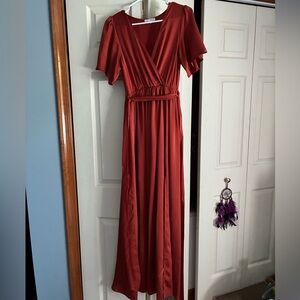 Baltic Born Red Flutter Sleeve Maxi Dress